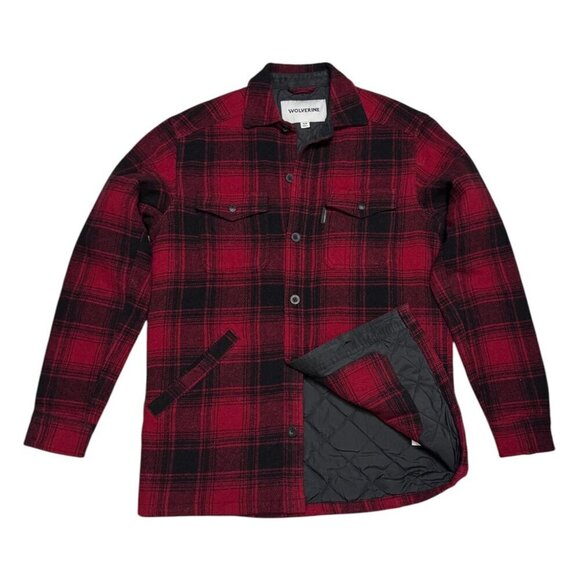 WOLVERINE Plaid Wool Red Quilted Winter Outdoor Work Jacket Shacket Mens Small - Picture 1 of 7